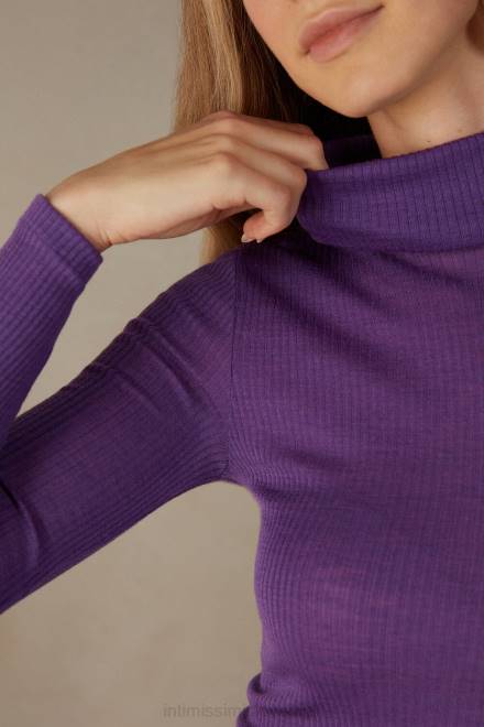 Intimissimi ženske 142j-kozmično vijolična oblačila 2R8X1338 cevasti top z dolgimi rokavi in ​​visokim ovratnikom iz volne in svile