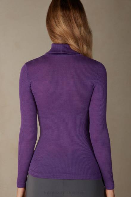 Intimissimi ženske 142j-kozmično vijolična oblačila 2R8X1338 cevasti top z dolgimi rokavi in ​​visokim ovratnikom iz volne in svile