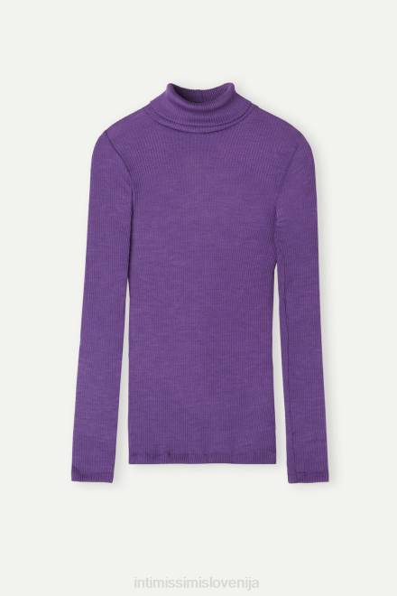 Intimissimi ženske 142j-kozmično vijolična oblačila 2R8X1338 cevasti top z dolgimi rokavi in ​​visokim ovratnikom iz volne in svile