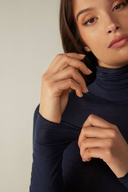 Intimissimi ženske 1467-intenzivno modra oblačila 2R8X1262 modalni ultralahki top z visokim ovratnikom iz kašmirja