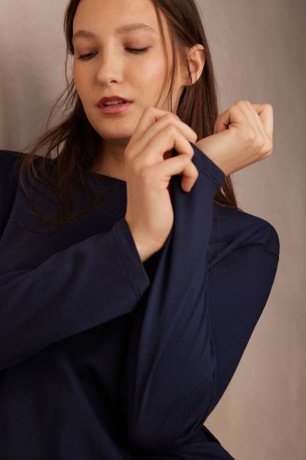 Intimissimi ženske 1467-intenzivno modra oblačila 2R8X1321 prevelik bombažni top z dolgimi rokavi Supima