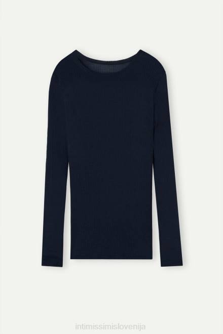 Intimissimi ženske 1467-intenzivno modra oblačila 2R8X1336 volnen in svilen zgornji del z dolgimi rokavi in ​​okroglim izrezom