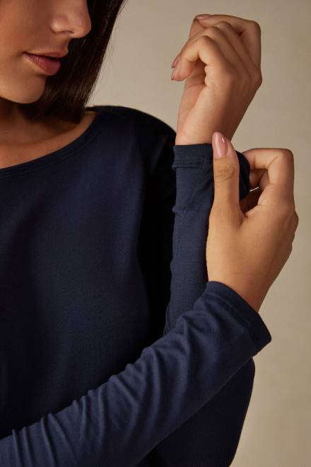 Intimissimi ženske 1467-intenzivno modra oblačila 2R8X1358 mikromodalen zgornji del z dolgimi rokavi in ​​ladjastim izrezom