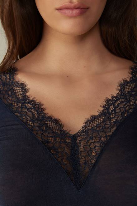 Intimissimi ženske 1467-intenzivno modra oblačila 2R8X1417 modalna ultralahka dolga čipkasta srajca iz kašmirja