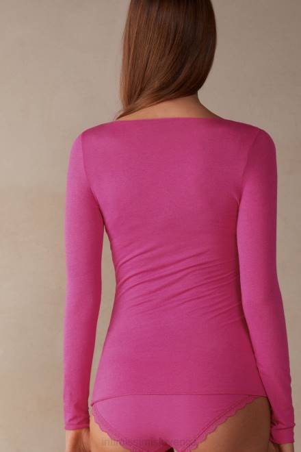 Intimissimi ženske 206j-valentinovo roza oblačila 2R8X1335 Ultralahek pulover iz modalnega kašmirja z ladjastim izrezom