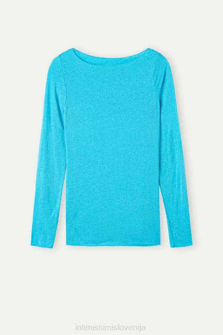 Intimissimi ženske 210j-digitalno turkizna oblačila 2R8X1334 Ultralahek pulover iz modalnega kašmirja z ladjastim izrezom