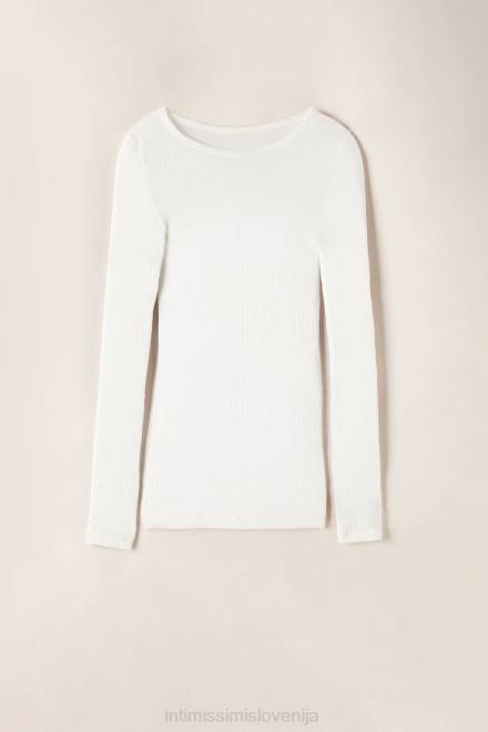 Intimissimi ženske 2127-prašno bela oblačila 2R8X1344 volnen in svilen zgornji del z dolgimi rokavi in ​​okroglim izrezom