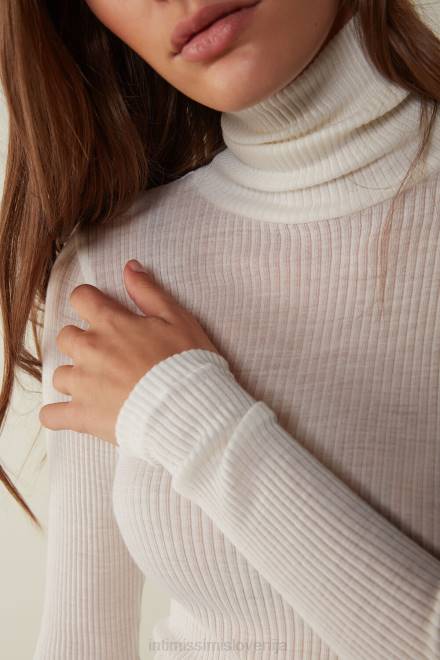 Intimissimi ženske 2127-prašno bela oblačila 2R8X1446 cevasti top z dolgimi rokavi in ​​visokim ovratnikom iz volne in svile