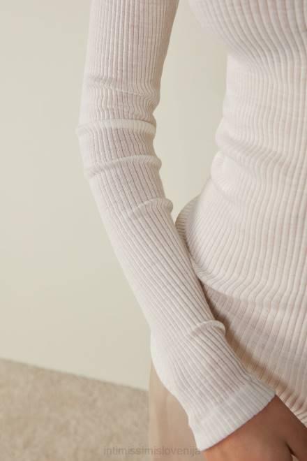 Intimissimi ženske 2127-prašno bela oblačila 2R8X1446 cevasti top z dolgimi rokavi in ​​visokim ovratnikom iz volne in svile