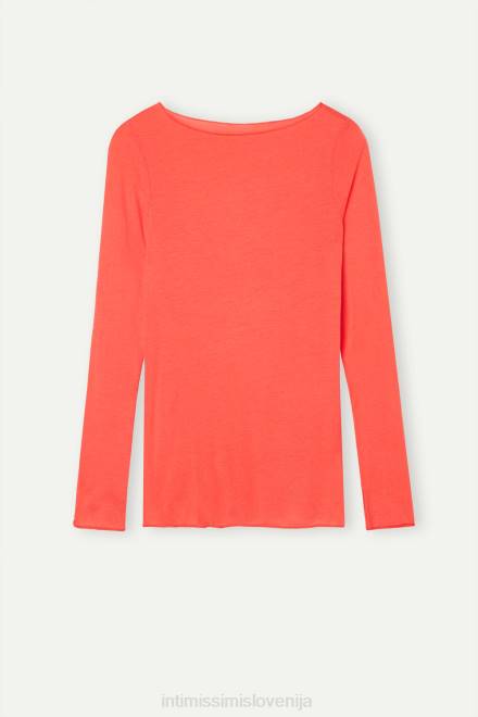 Intimissimi ženske 219j-plamen škrlat oblačila 2R8X1331 Ultralahek pulover iz modalnega kašmirja z ladjastim izrezom