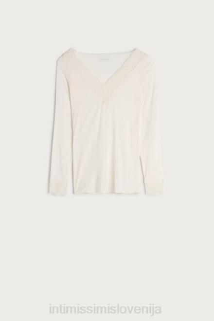 Intimissimi ženske 231i-naravna vanilija oblačila 2R8X1428 modalna ultralahka dolga čipkasta srajca iz kašmirja