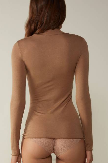 Intimissimi ženske 233i-karamela rjava oblačila 2R8X1432 modalni ultralahki top z visokim ovratnikom iz kašmirja
