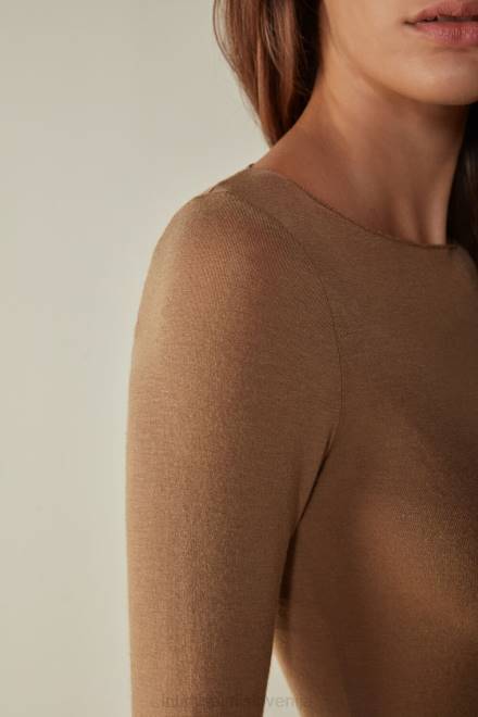 Intimissimi ženske 233i-karamela rjava oblačila 2R8X1433 Ultralahek pulover iz modalnega kašmirja z ladjastim izrezom