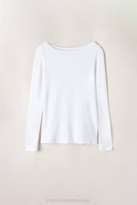 Intimissimi ženske 7478-mlečno bela oblačila 2R8X1357 mikromodalen zgornji del z dolgimi rokavi in ​​ladjastim izrezom