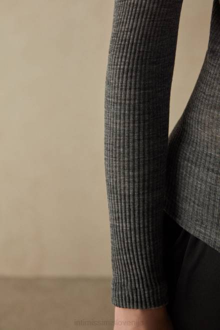 Intimissimi ženske 7481-aluminij siva mešanica oblačila 2R8X1445 cevasti top z dolgimi rokavi in ​​visokim ovratnikom iz volne in svile