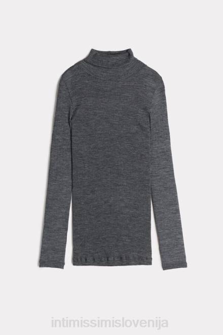 Intimissimi ženske 7481-aluminij siva mešanica oblačila 2R8X1445 cevasti top z dolgimi rokavi in ​​visokim ovratnikom iz volne in svile