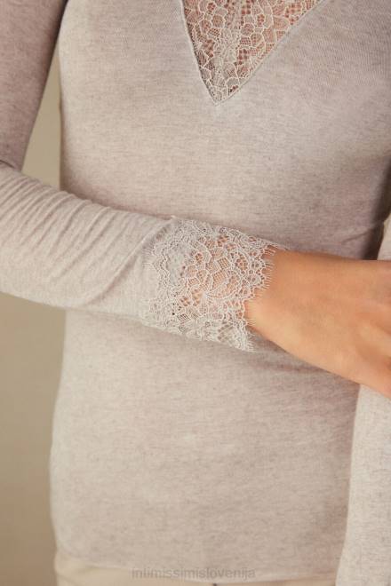 Intimissimi ženske 7525-shell bež melange oblačila 2R8X1343 modalna ultralahka dolga čipkasta srajca iz kašmirja