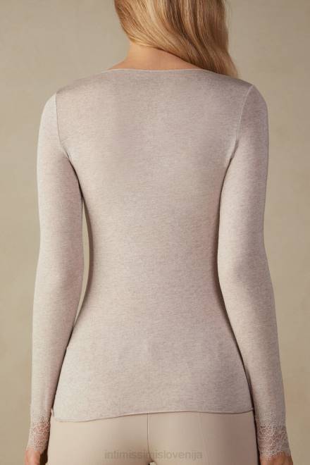 Intimissimi ženske 7525-shell bež melange oblačila 2R8X1343 modalna ultralahka dolga čipkasta srajca iz kašmirja