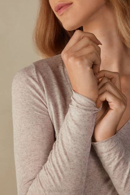 Intimissimi ženske 7525-shell bež melange oblačila 2R8X1347 ultralahek modal z zgornjim delom z v-izrezom iz kašmirja