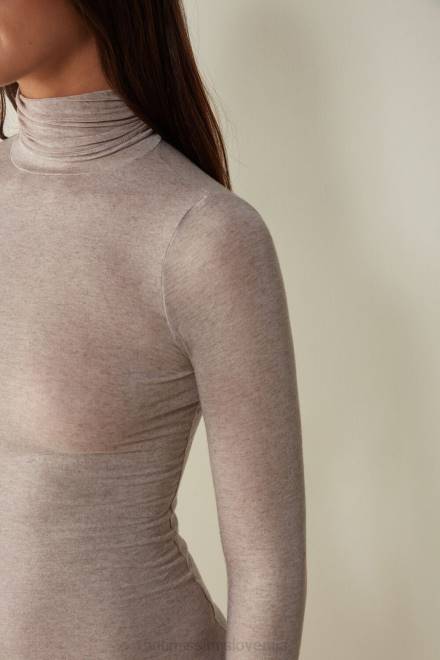 Intimissimi ženske 7525-shell bež melange oblačila 2R8X1443 modalni ultralahki top z visokim ovratnikom iz kašmirja