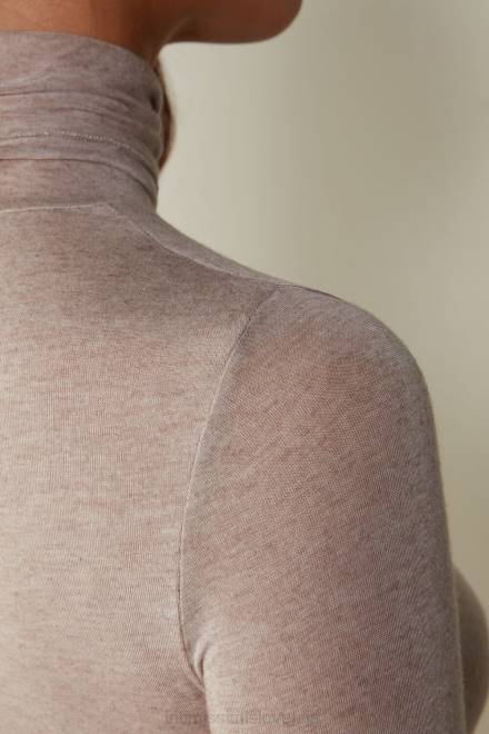 Intimissimi ženske 7525-shell bež melange oblačila 2R8X1443 modalni ultralahki top z visokim ovratnikom iz kašmirja