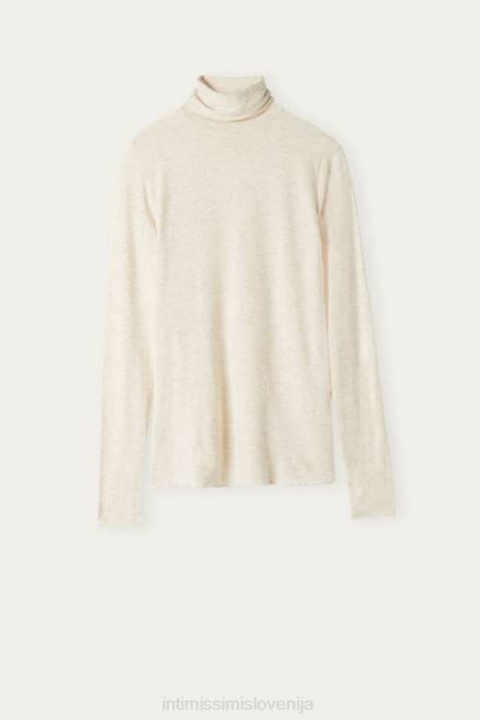 Intimissimi ženske 843i-umazano bel hrom oblačila 2R8X1381 lahek modal z zgornjim delom z visokim ovratnikom iz hromega kašmirja