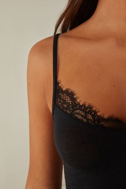 Intimissimi ženske 019-črna oblačila 2R8X1387 ultralahek kamisol iz modala in kašmirja s čipko