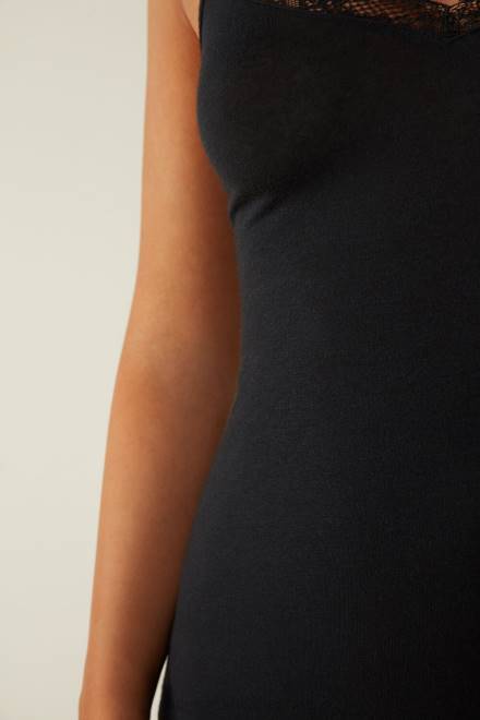 Intimissimi ženske 019-črna oblačila 2R8X1387 ultralahek kamisol iz modala in kašmirja s čipko