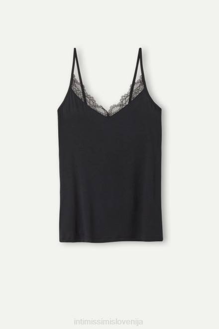 Intimissimi ženske 019-črna oblačila 2R8X1387 ultralahek kamisol iz modala in kašmirja s čipko