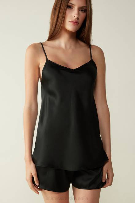 Intimissimi ženske 019-črna oblačila 2R8X1396 top iz svilenega satena z v izrezom