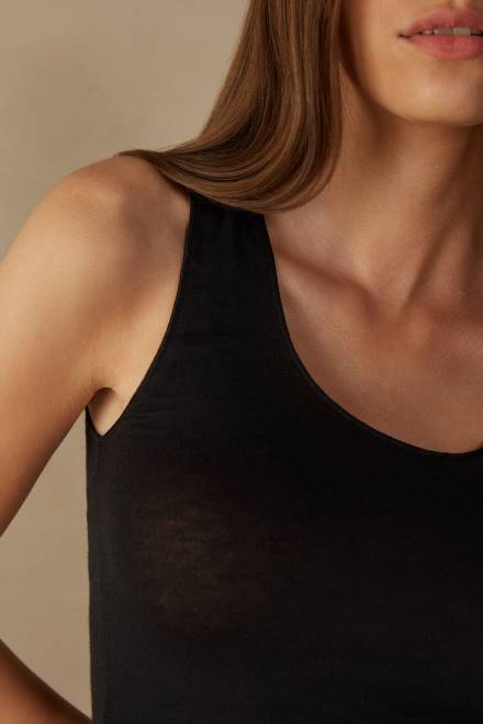 Intimissimi ženske 019-črna oblačila 2R8X1452 ultralahek modalni top s širokimi rameni iz kašmirja