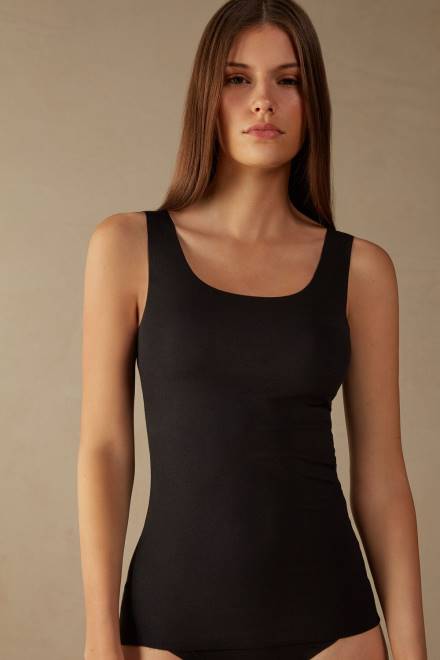 Intimissimi ženske 019-črna oblačila 2R8X1466 top iz bombaža supima z neobdelanim robom in okroglim izrezom