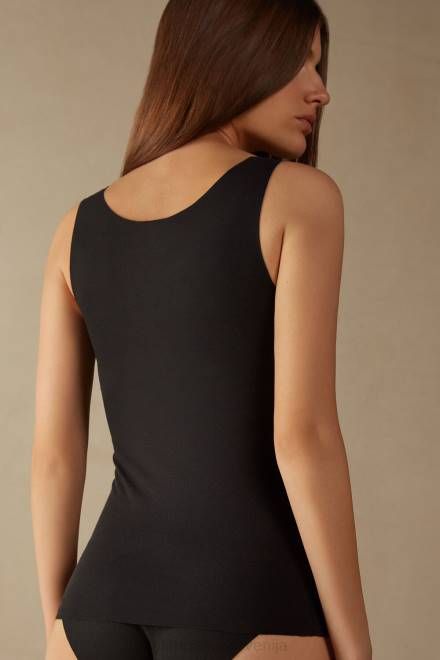 Intimissimi ženske 019-črna oblačila 2R8X1466 top iz bombaža supima z neobdelanim robom in okroglim izrezom