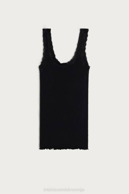 Intimissimi ženske 019-črna oblačila 2R8X1476 svilen top s čipkastim izrezom