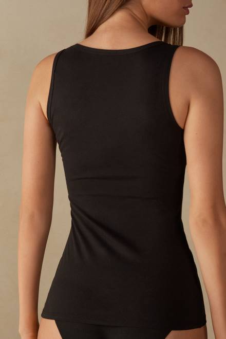 Intimissimi ženske 019-črna oblačila 2R8X1486 naravni bombažni brezrokavnik s širokimi rameni