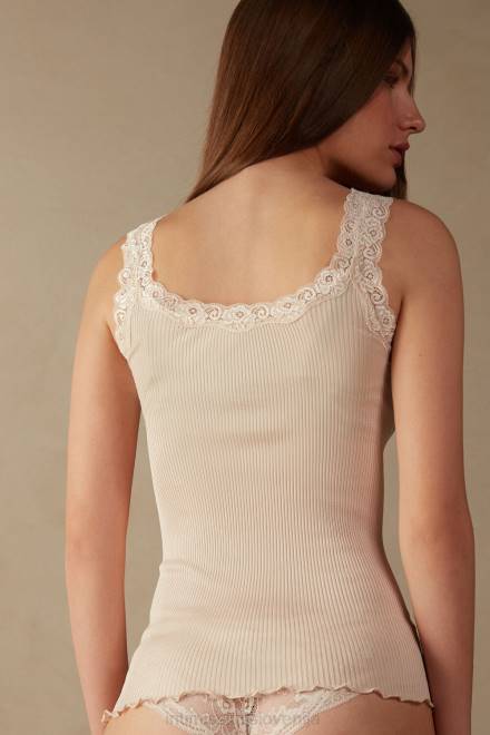 Intimissimi ženske 2280-roza svila oblačila 2R8X1474 svilen top s čipkastim izrezom