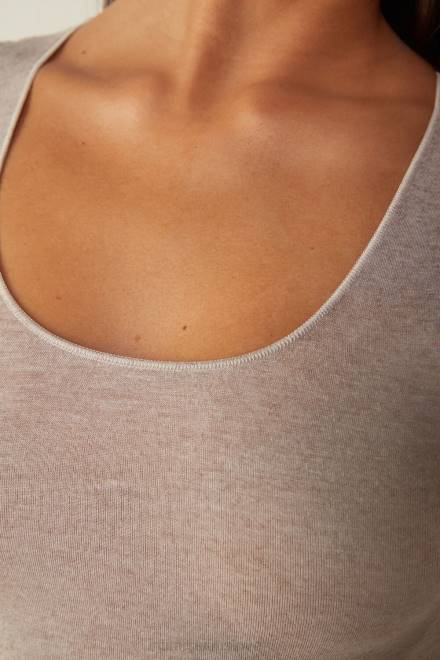 Intimissimi ženske 7525-shell bež melange oblačila 2R8X1449 ultralahek modalni top s širokimi rameni iz kašmirja