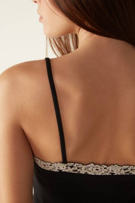 Intimissimi ženske 9887-črna/slonokoščena oblačila 2R8X1402 modalni top s čudovitimi rožami