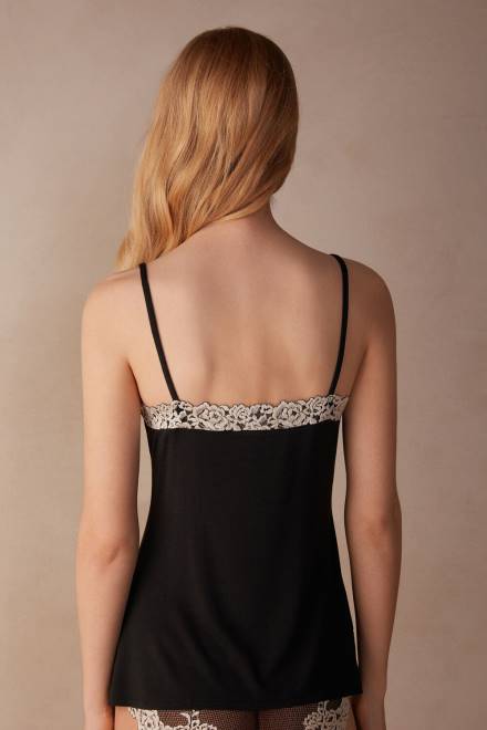 Intimissimi ženske 9887-črna/slonokoščena oblačila 2R8X1402 modalni top s čudovitimi rožami