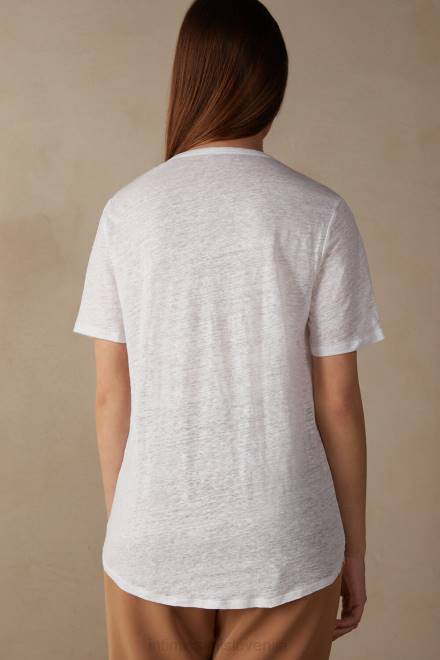 Intimissimi ženske 001-bela oblačila 2R8X1313 lanena srajca s kratkimi rokavi