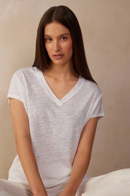 Intimissimi ženske 001-bela oblačila 2R8X1314 lanena majica s kratkimi rokavi in ​​v izrezom