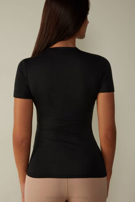 Intimissimi ženske 019-črna oblačila 2R8X1419 majica iz raztegljivega bombaža supima s kratkimi rokavi