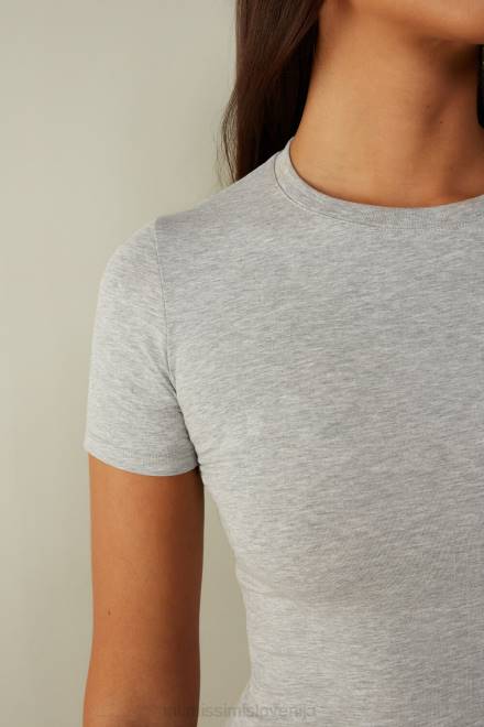 Intimissimi ženske 031-svetlo siv melanž oblačila 2R8X1415 majica iz raztegljivega bombaža supima s kratkimi rokavi
