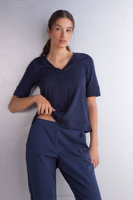 Intimissimi ženske 1467-intenzivno modra oblačila 2R8X1278 Ultrafresh supima bombažna majica z v-izrezom s kratkimi rokavi