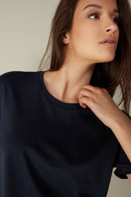 Intimissimi ženske 1467-intenzivno modra oblačila 2R8X1418 majica iz bombaža supima s kratkimi rokavi