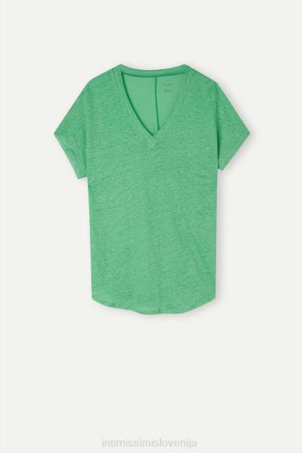 Intimissimi ženske 218j-jabolčna meta oblačila 2R8X1310 lanena majica s kratkimi rokavi in ​​v izrezom