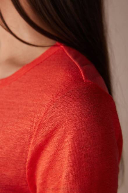 Intimissimi ženske 219j-plamen škrlat oblačila 2R8X1305 lanena srajca s kratkimi rokavi