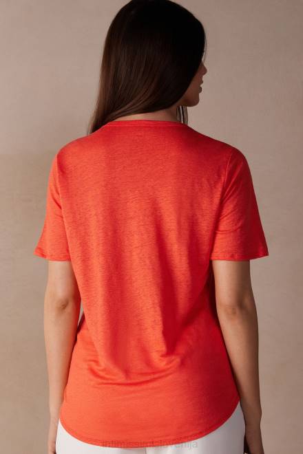 Intimissimi ženske 219j-plamen škrlat oblačila 2R8X1305 lanena srajca s kratkimi rokavi