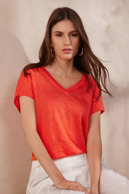 Intimissimi ženske 219j-plamen škrlat oblačila 2R8X1306 lanena majica s kratkimi rokavi in ​​v izrezom