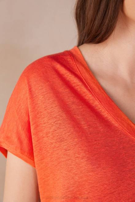 Intimissimi ženske 219j-plamen škrlat oblačila 2R8X1306 lanena majica s kratkimi rokavi in ​​v izrezom